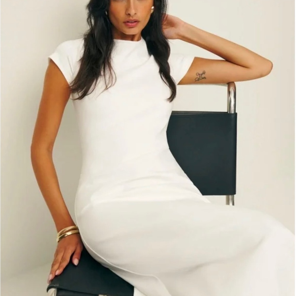 Reformation White Ribbed Sheath Dress
